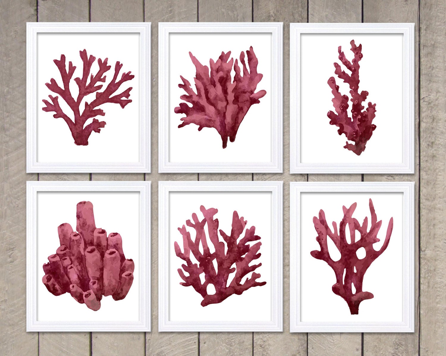 Red Coral Wall Art Set of 6 Coral Prints Coral Watercolor Wall
