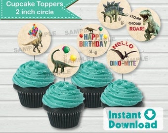 Realistic rustic dinosaur cupcake topper. Instant Download. 6 styles 2 inch circle. Digital DIY file. Non editable. KB141