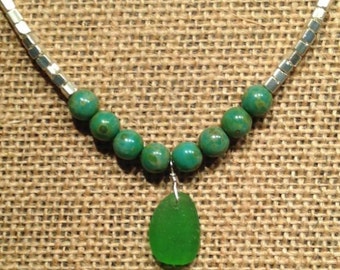 California Beach Glass Necklace "Nautical Style"