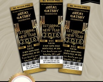 Great Gatsby Invitation, New Year invitation, New Year's Eve invitation, Party invite, Art Deco Personalized Invitation DIY