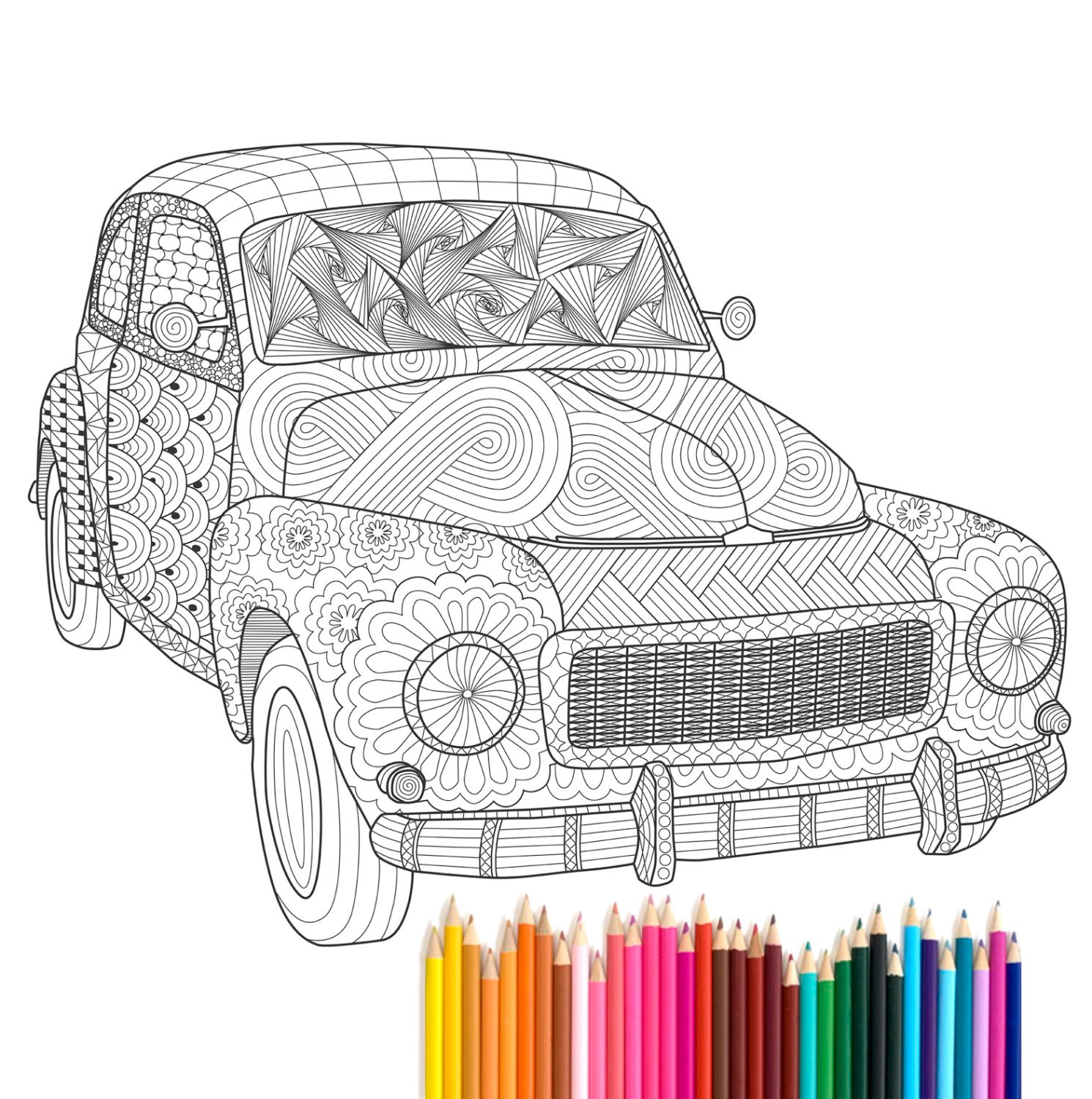 PDF printable Adult Coloring Page Zentangle Volvo PV544 by