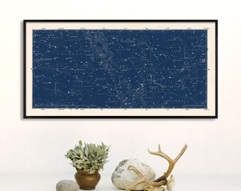 Blue Star Map, Star Map Print, Constellations Chart Print, Blue Constellation, Celestial Map, Constellations Art, Blue Large Horizontal Art