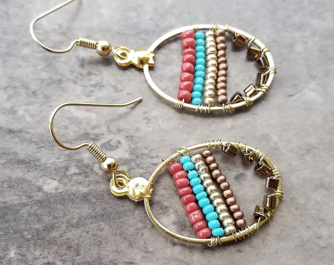 Multicolor earrings, boho bohenmia earrings, gypsy multicolor earrings, colorful earrings, multicolor seed beads earrings, bohemian earring