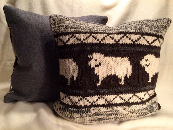 Gray BLANKET PILLOW Made From Vintage Wool Blanket and Vintage