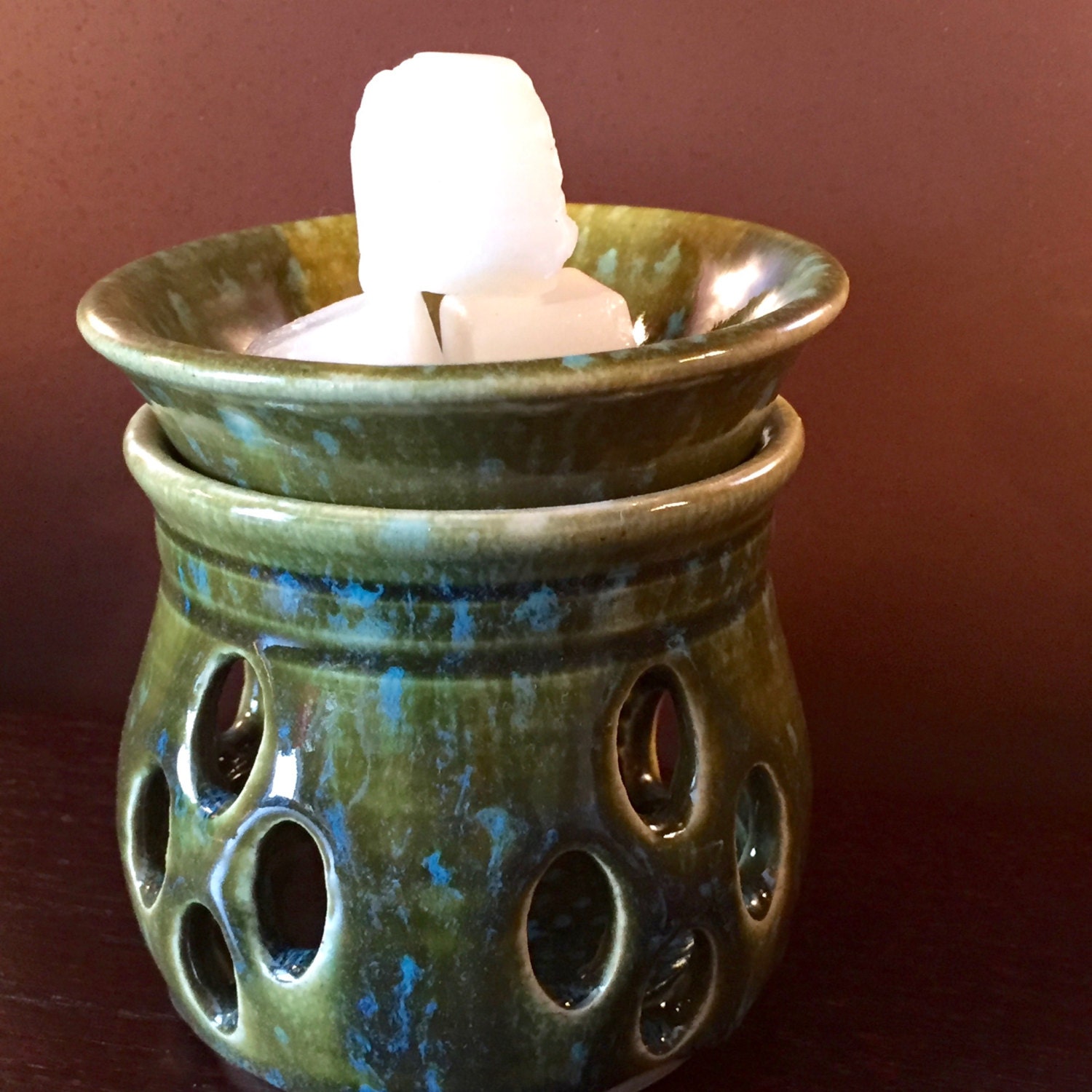 Ceramic Wax Melter Oil Warmer Mediterranean Sea Green