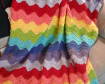 King Size Crochet Blanket - Ripple Afghan - Rainbow Blanket - Crochet Afghan - Large Afghan - Bedding - Home Accents