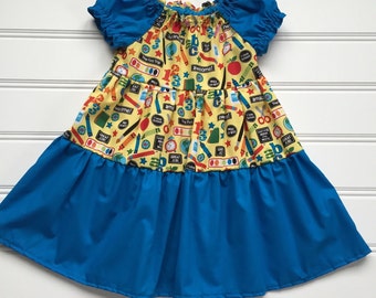 Back to School Dress, Girl Dress, Girl School Dress, Girl Peasant Dress, blue dress, Little Girl dress, Kid dress, Size 5