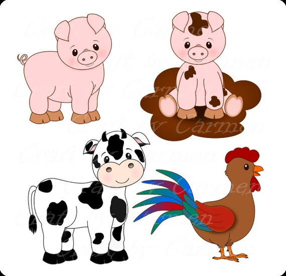 Farm animals , farm clip art, cute animals, barn,fruit trees, chicken