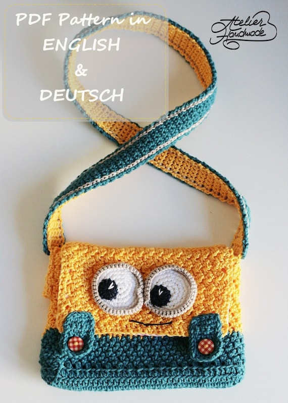 Crochet PATTERN yellow and blue Purse PDF FILE