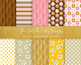 Digital Scrapbook Paper - 70's Retro Wallpaper - 10 Papers in .JPEG File - INSTANT DOWNLOAD