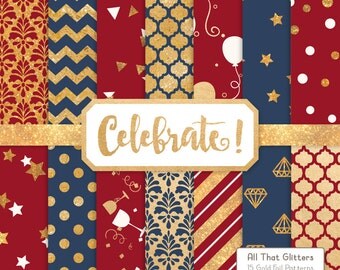 Premium Americana Gold Foil Digital Papers - party patterns, party digital papers, gold digital papers, gold patterns, foil patterns