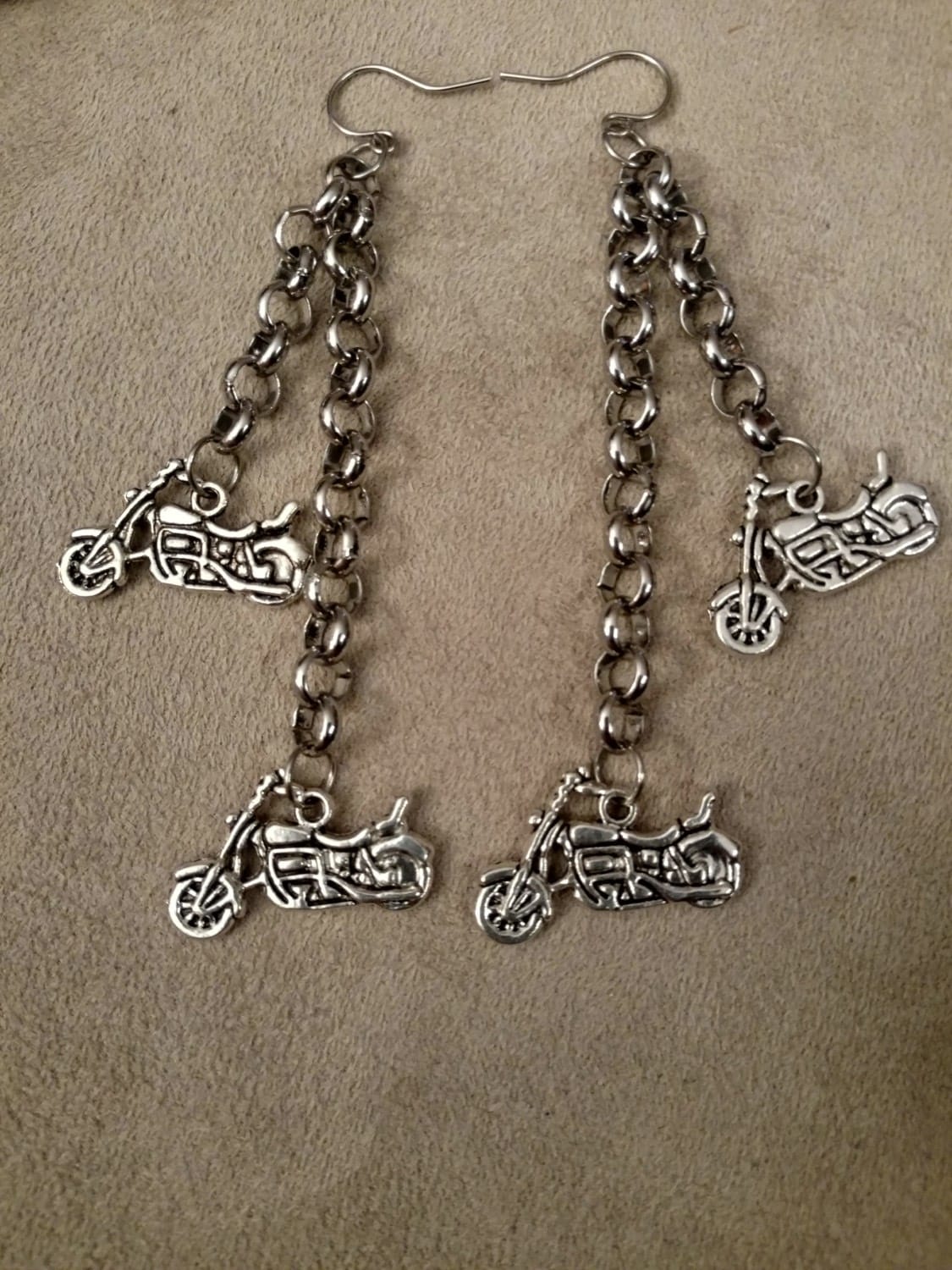 Biker Chick Motorcycle Earrings Dangle Earrings Double