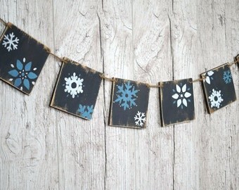 Rustic Christmas banner Wooden Christmas garland Snowflake decor Christmas decorations
