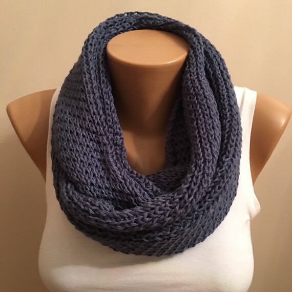 Items similar to Dark Grey Infinity Knit Loop Scarf,Cowl Scarf ,Seed ...