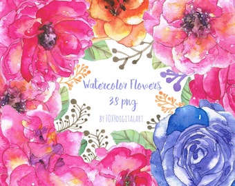 Watercolor Floral Clipart, Watercolor Flowers Clipart, Watercolor Flowers, Watercolor Roses Clipart, Wedding Clipart, Wedding Invitation