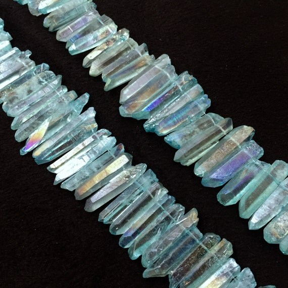 Raw Aqua AB Crystal Points Clear Aura Blue Crystal Quartz