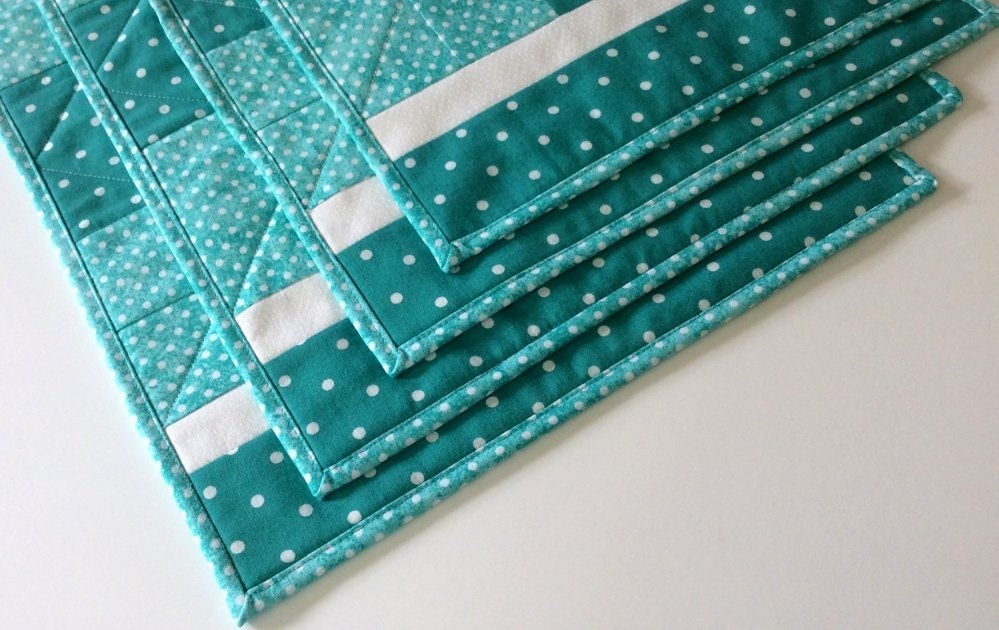 turquoise quilted placemats set of four handmade polka dot turquoise quilted placemats set of four handmade polka dot