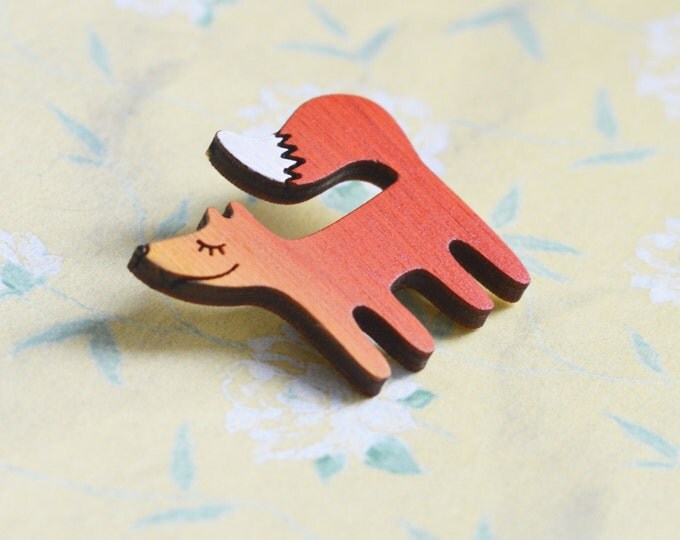 Happy Fox // Wooden brooch is covered with ECO paint // Laser Cut // 2016 Best Trends // Fresh Gifts // Swag Boho Style // ECO // Natural //