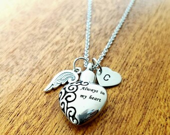 SALE# Memorial Urn Jewelry Cremation Necklace, Keepsake Locket, Always In My Heart Pendant, Ashes Holder