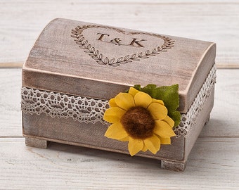 Sunflower Wedding Box Sunflower Ring Pillow Bearer Box Personalized Burlap Ring Bearer Pillow Garden Woodland Box Ring Pillow Alternative