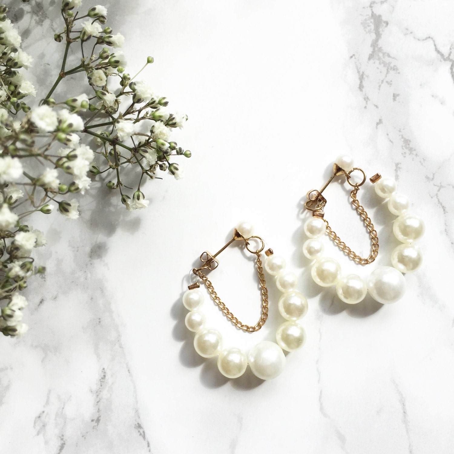 Faux Pearl Hoop Earrings In Multi