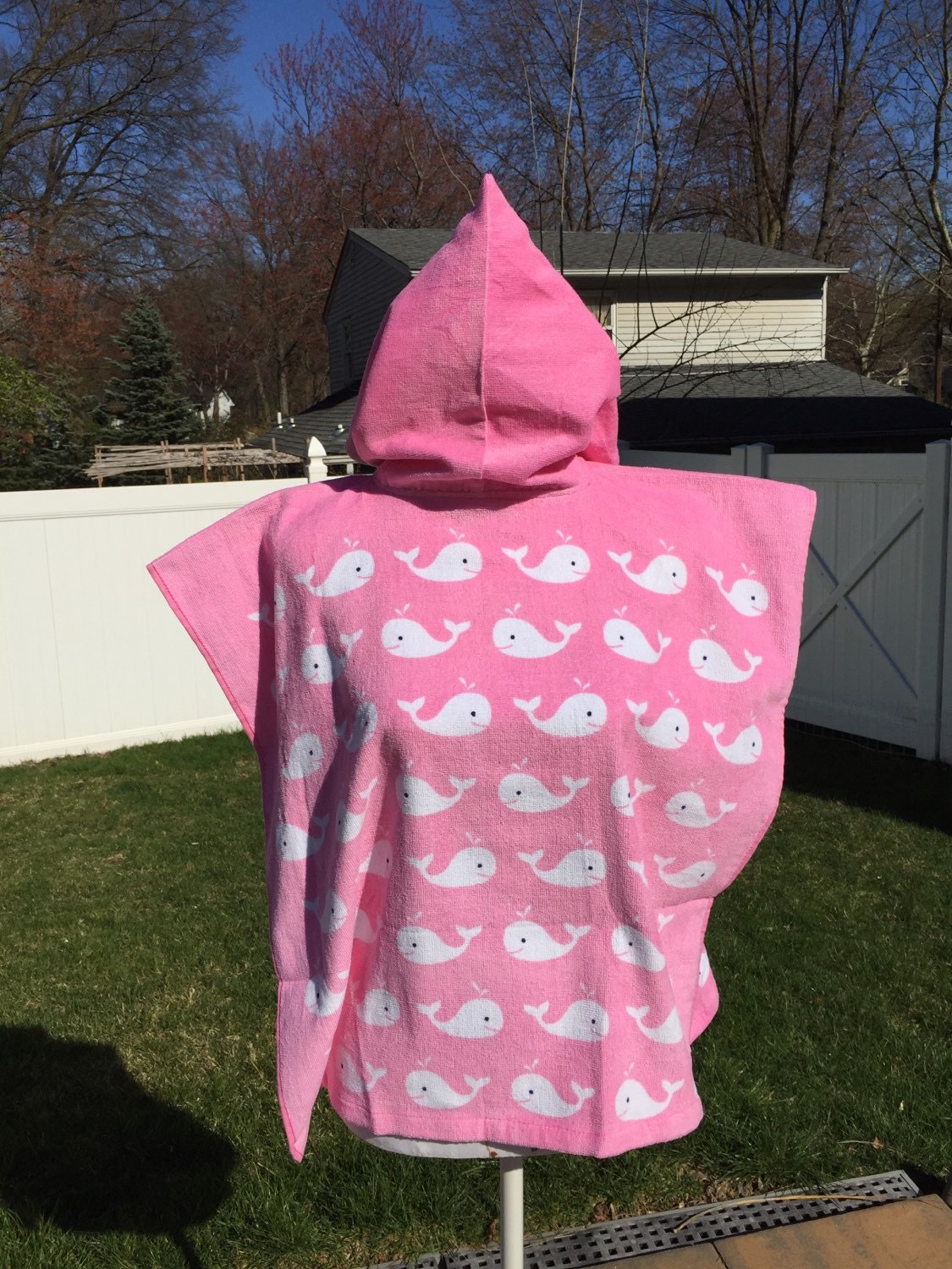 WHALES Pink Hooded Cotton Beach Poncho Towel Personalized