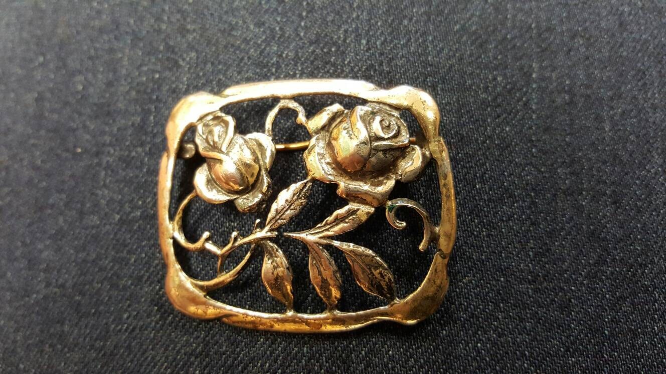 Vintage Sterling Silver Rose Pin
