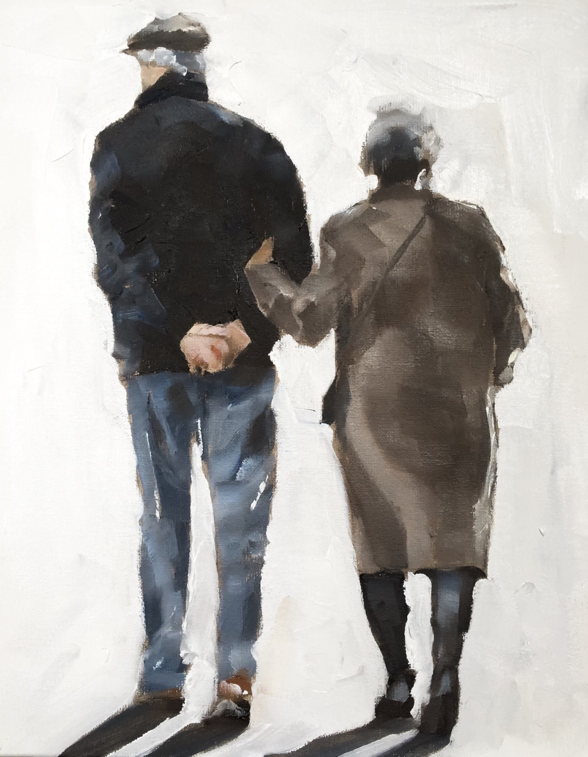 Old Couple Painting Couple Art PRINT Old Couple Walking Art