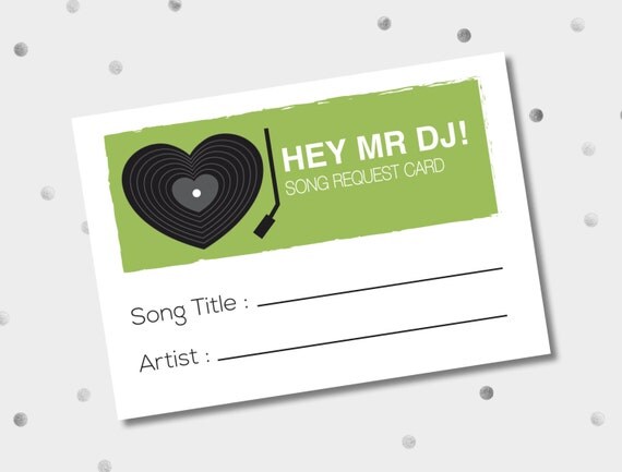 Vintage Record Song Request Card Printable Green DJ request
