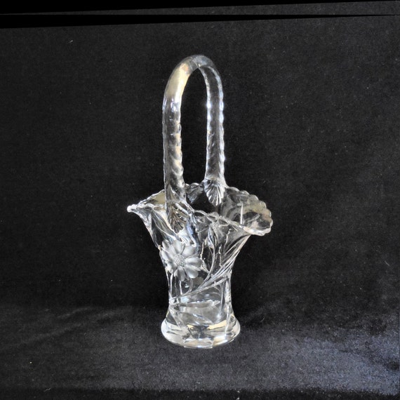 Antique Cut Glass Crystal Basket Circa 1910
