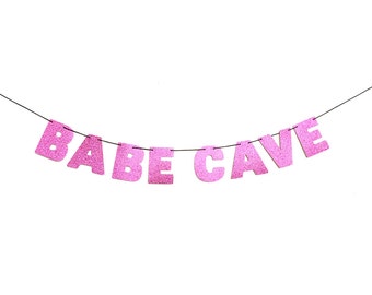BABE CAVE Glitter Banner Sign Wall Decor - Sparkly Pink - Apartment Decoration - More colors available