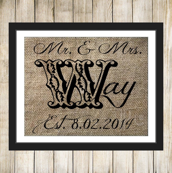 Western Wedding Burlap Print couple anniversary gift by RoosNest