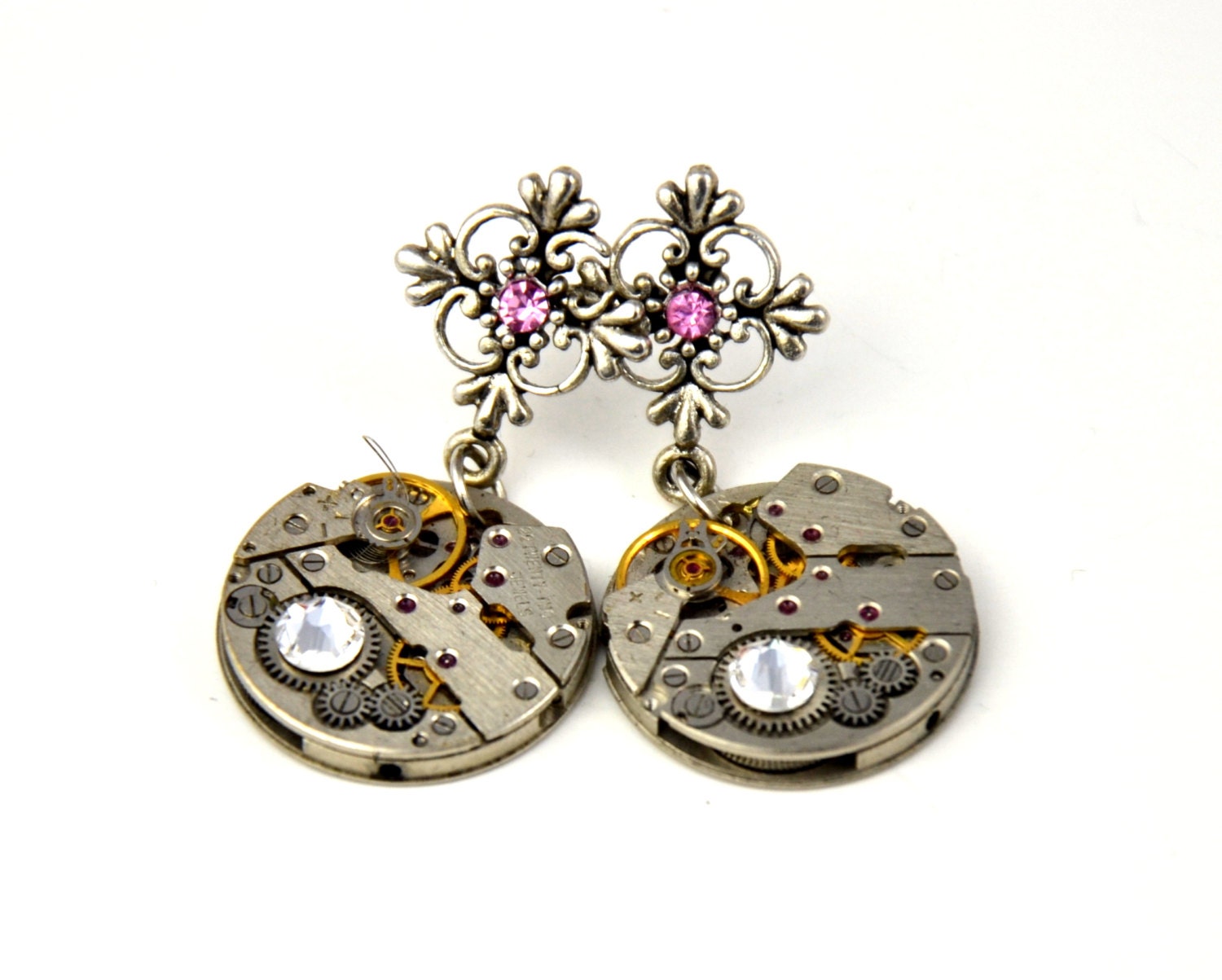 Steampunk Earrings Antique silver watch movements earrings