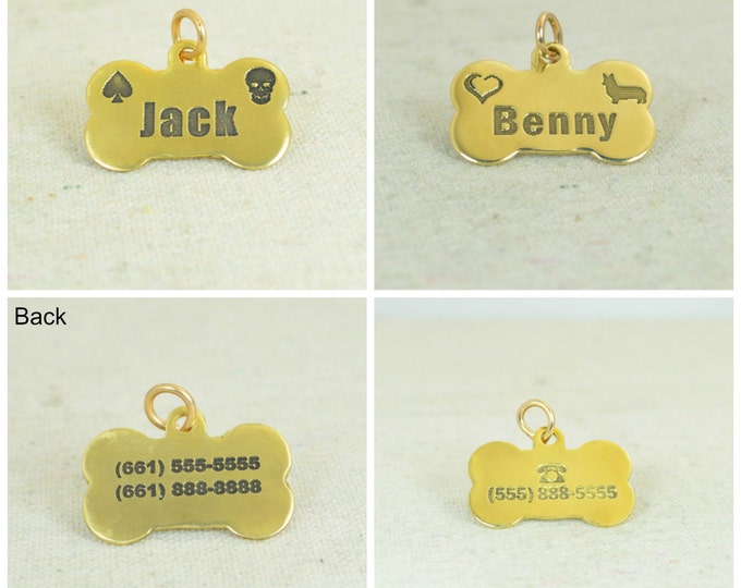 Medium Dog Tag, Pet ID Tag, Bone Shaped Tag, Solid Brass, Customized, Personalized, Pet Tags, Dog Tag, Pet Tag, Dog Collar Tag, Brass Tag