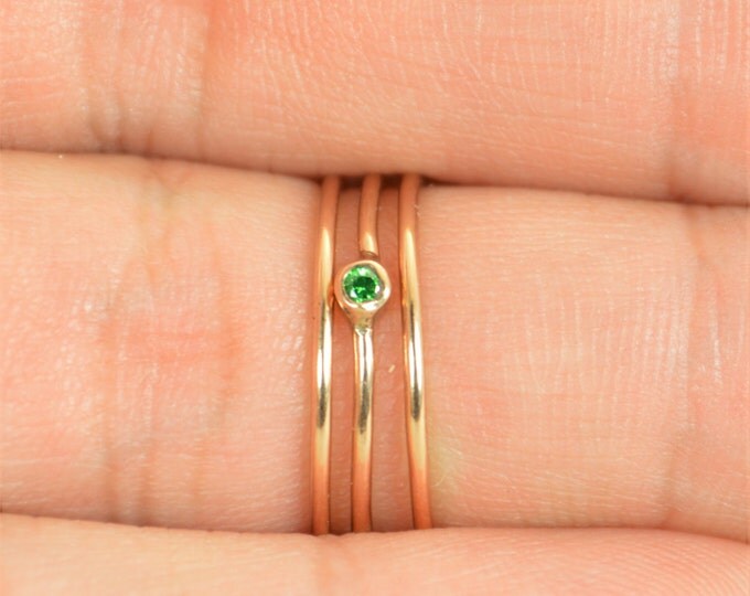 Tiny CZ Emerald Ring, Rose Gold Filled Emerald Stacking Ring, Green Emerald Ring, Emerald Mothers Ring, May Birthstone, Emerald Ring
