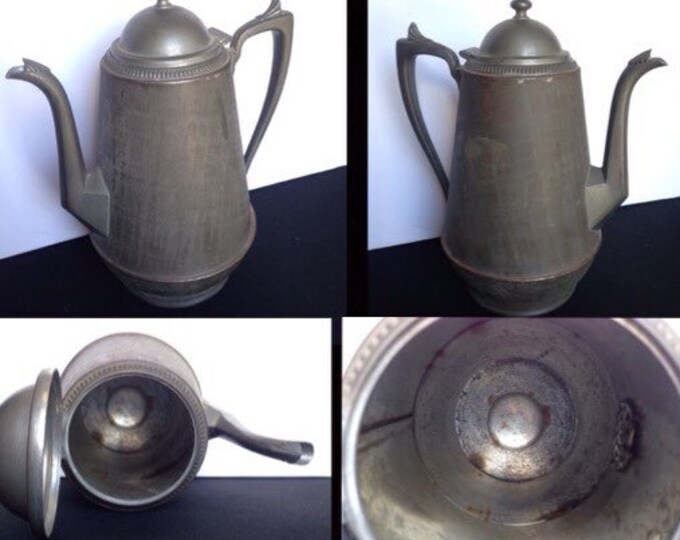 Storewide 25% Off SALE 19th Century Antique Civil War Era E.B. Manning 1862 Pewter Hinge Lidded Coffee Pot Featuring Edwardian Style Design