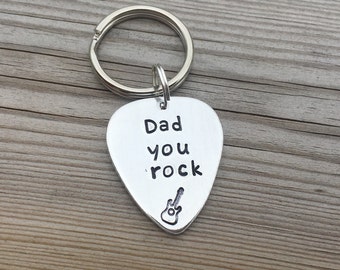 Hand Stamped Personalised Guitar Pick plectrum keyring, christmas gift, music fan, dad, grandad, daddy, uncle, God Father