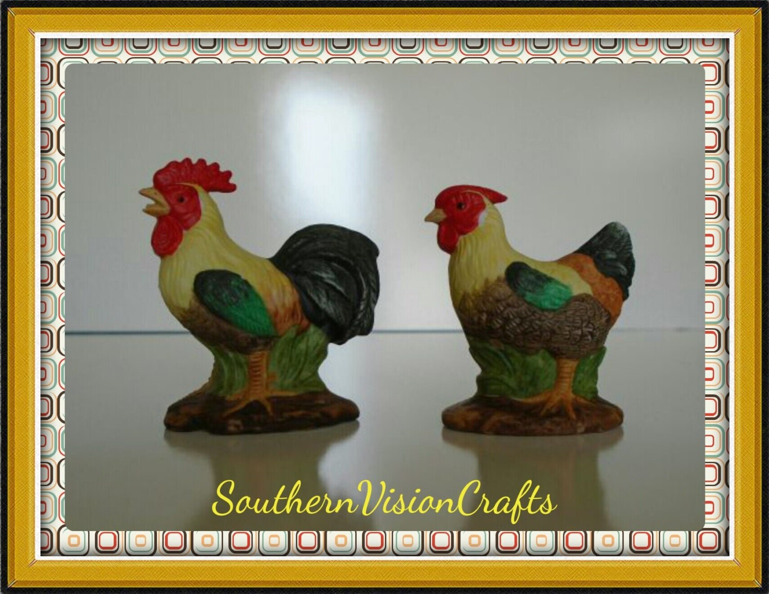 Rooster Figurine Set Small Chickens by SouthernVisionCrafts