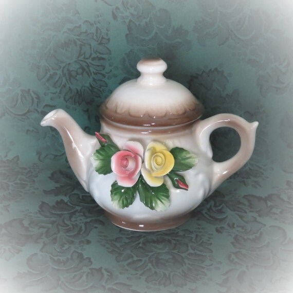 Items similar to Vintage Nuova Capodimonte Teapot/ Yellow Pink Roses