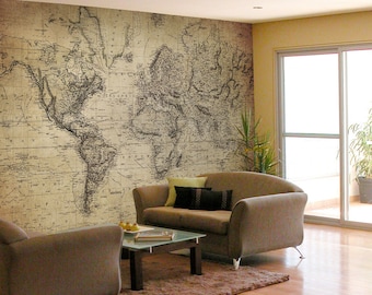JP London Removable Wall Mural Peel and Stick or Removable Paper Vintage Map at various sizes MD7000PS or MD7000