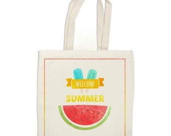 Summer tote bag, watermelon bag, Summer treats bag, Hello Summer tote bag, Summer market bag, Reusable shopping bag, summer library tote