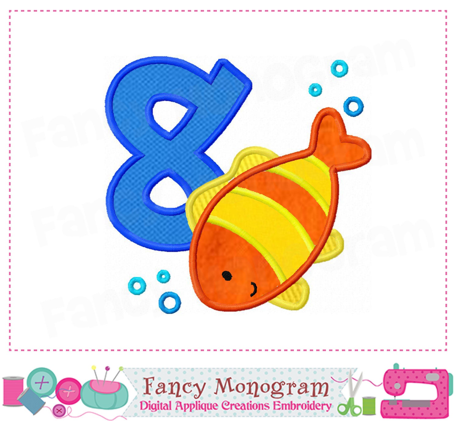 Fish Number 8 appliqueBirthday number 8 appliqueMy 8th