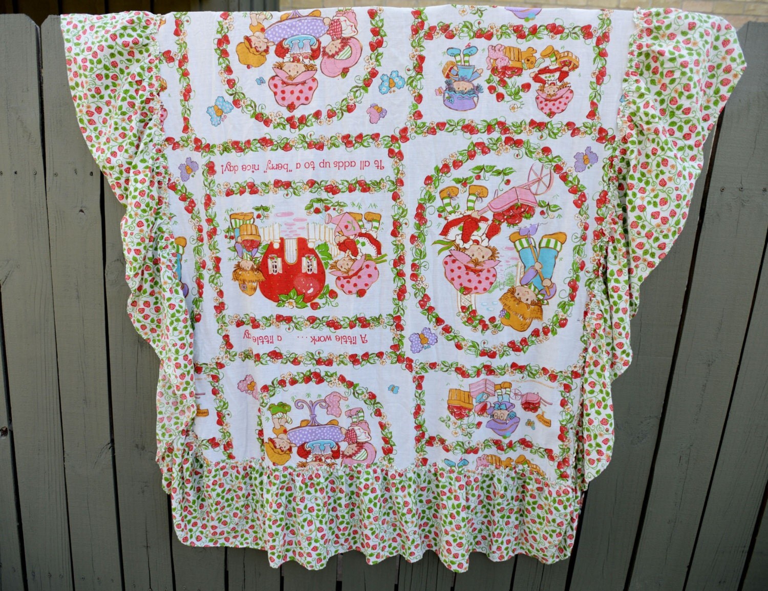 Vintage Strawberry Shortcake Twin Bed Cover with Ruffle