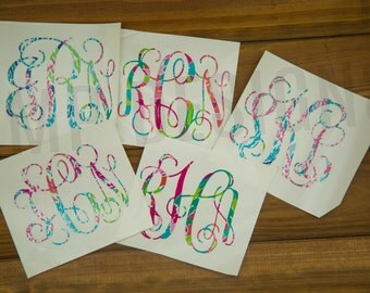 Lilly Pulitzer Inspired Monogram, lilly pulitzer personalized decal, lilly monogram, vinyl decal, monogram yeti decal, yeti, lily pulitzer