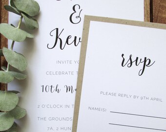 Rose Invitation Suite | Simple Wedding Invitation | A5 Invitation & RSVP | Eco-friendly Recycled Paper | Rose Collection