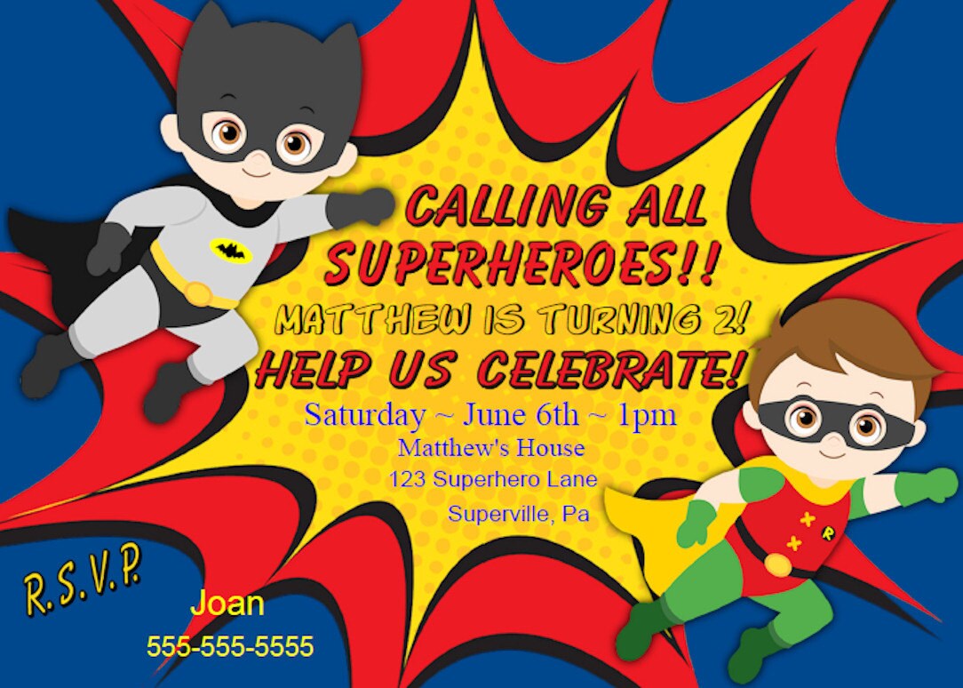 Batman and Robin Invitation Batman and Robin Party