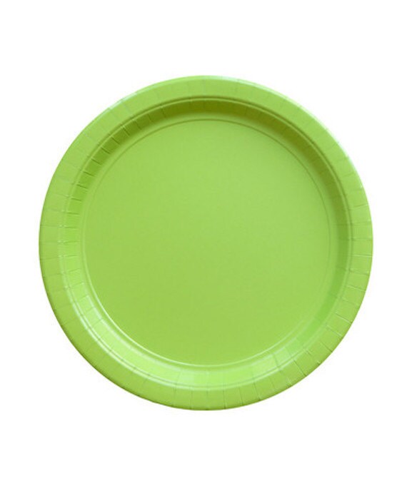 Lime Green Colored Paper Plates Set of 20 for Birthday