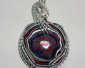Original Fordite Pendant in Sterling Silver Wire