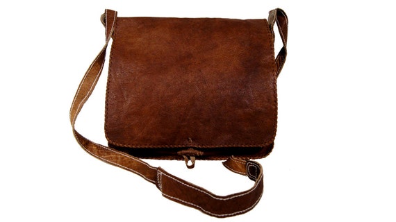 Unique messenger leather bag in vintage style unisex