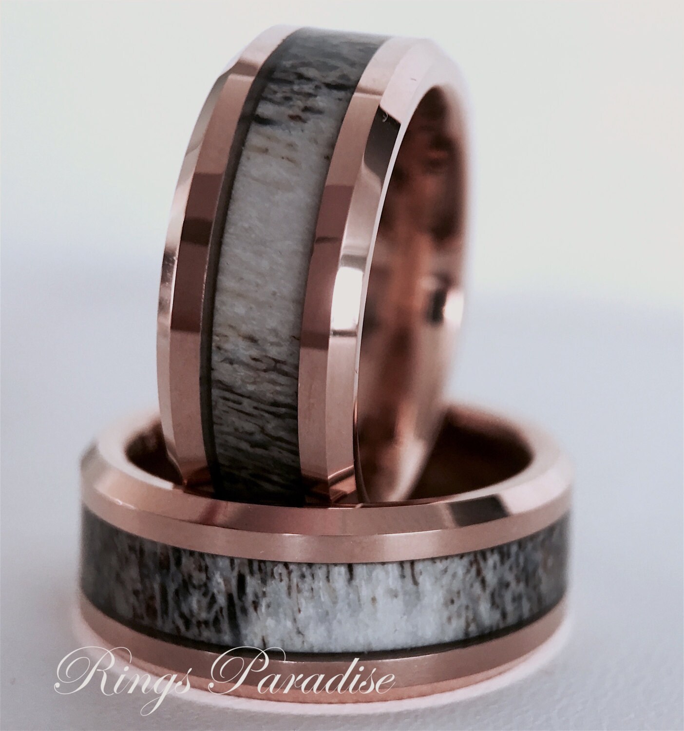 Real Antler Elk Ring Men's Tungsten Ring Wedding by RingsParadise